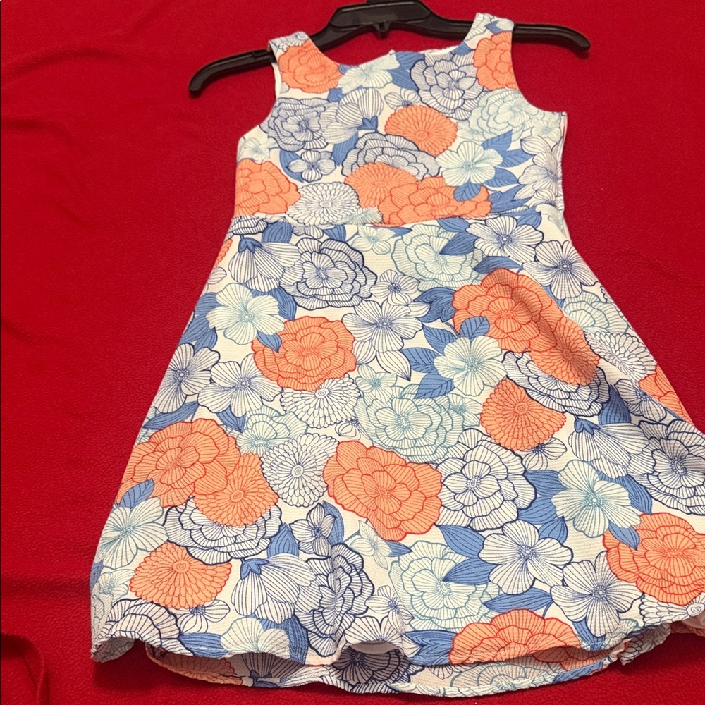 Floral Sleeveless Kids Dress - Blue and Orange